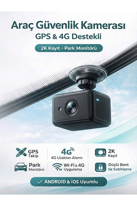 2K Araç İçi Kamera 360 Döner Oto Araç Kamerası Ön İç Dış Kayıt G Sensörlü WiFi Canlı İzleme