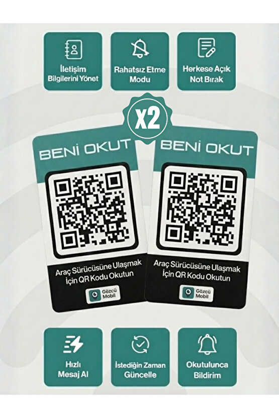 2li QR Numarasız Numaratör Yeni Nesil Araç Motosiklet Numara Gizler Oto Park Kartı Dijital Kimlik