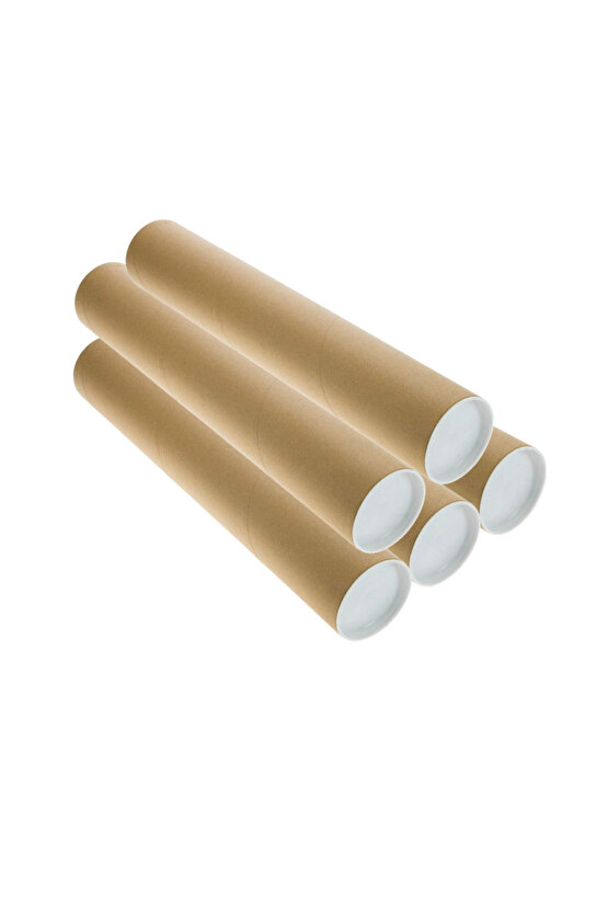 5li Postüp Kapaklı Silindir Kutu Karton Rulo Gönderi Poster Afiş Harita Tüpü 5 Adet 5 Cm X 60 Cm