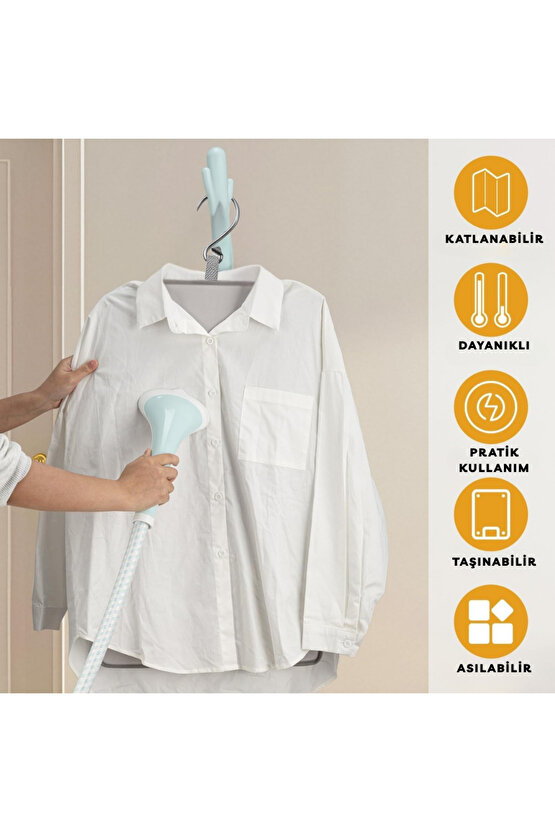 Buharlı Dikey Ütü Matı 5 Katman Asılabilir Yanmaz Çift Taraflı Keçeli Buharlı Ütü Bezi Gri 50x80 CM