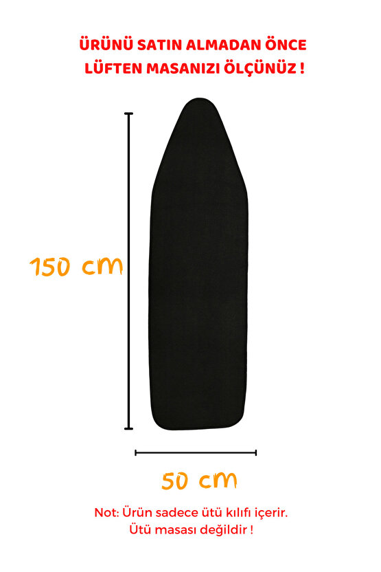 Ütü Masası Kılıfı Lastikli Keçeli Yanmaz Ütü Masası Örtüsü Bezi Siyah 50x150 CM
