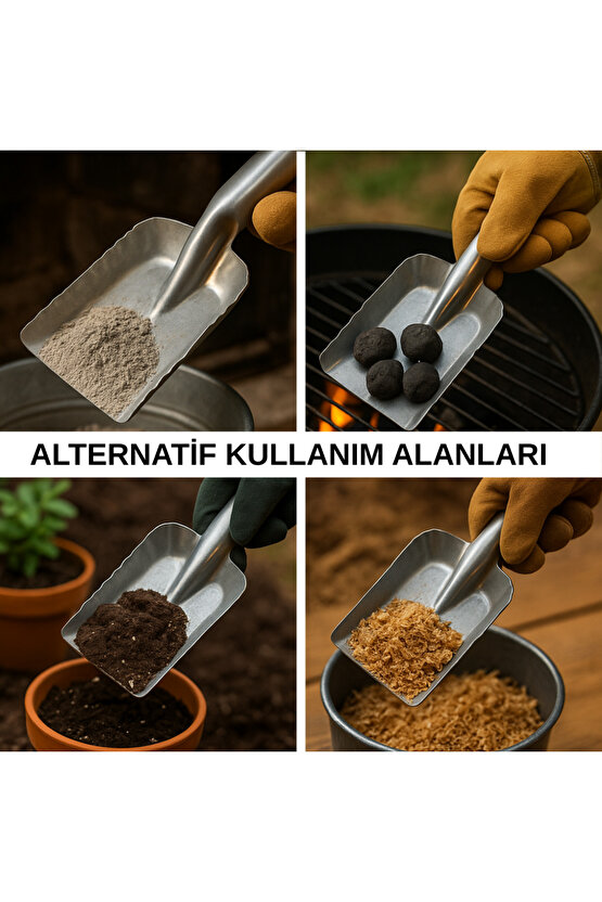 Çelik Ateş Küreği Ahşap Ergonomik Dayanıklı Saplı Geniş Soba Şömine Kömür Ateş Köz İdeal Kürek