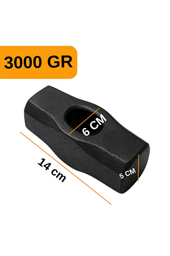 3kg Balyoz Başlığı Çelik Uçlu Yassı Çift Taraflı Kullanım Profesyonel Yıkım İnşaat Şantiye Sanayi