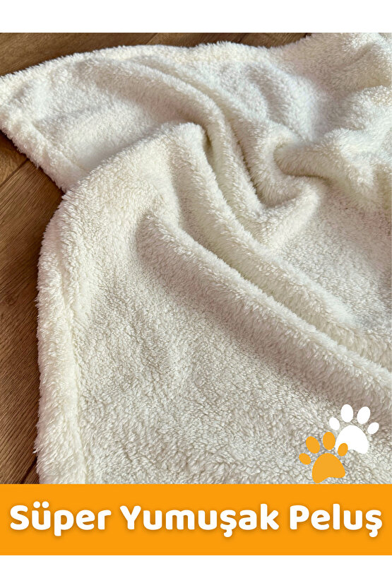 Beylini Kedi Köpek Battaniyesi Premium Peluş Evcil Hayvan Uyku Battaniyesi Yıkanabilir Krem
