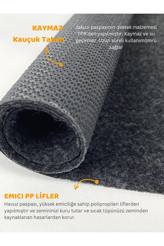 Havuz Altı Halısı Su Geçirmez Yıkanabilir Emici Dayanıklı Koruyucu Havuz Matı Antrasit (183x188)