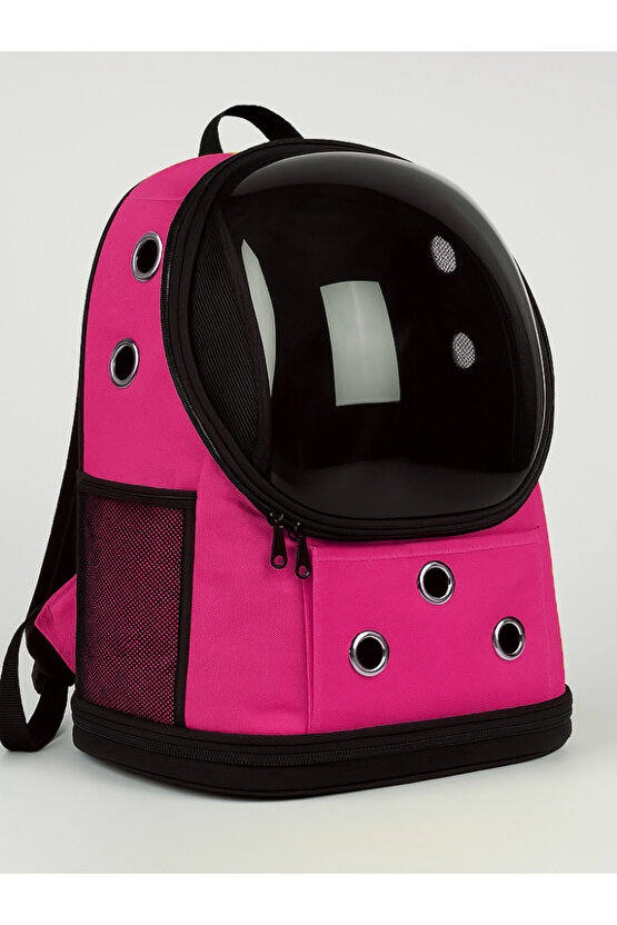Yıkanabilir Şeffaf Kedi ve Köpek Taşıma Çantası 7 Hava Kanalı Fileli Ceplerle Pratik Kullanım Pembe