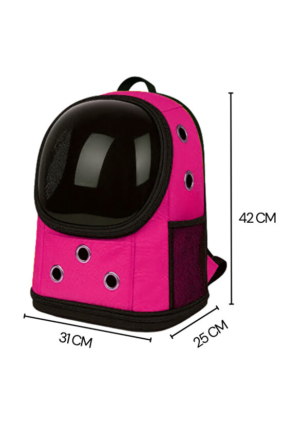 Yıkanabilir Şeffaf Kedi ve Köpek Taşıma Çantası 7 Hava Kanalı Fileli Ceplerle Pratik Kullanım Pembe