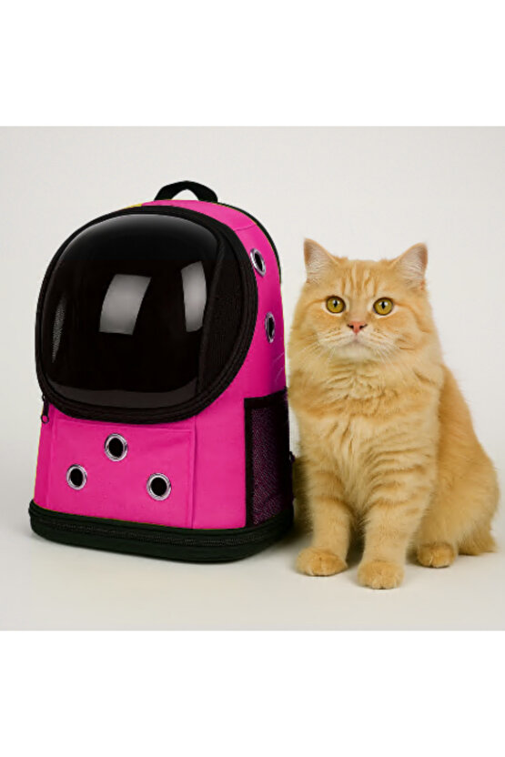 Yıkanabilir Şeffaf Kedi ve Köpek Taşıma Çantası 7 Hava Kanalı Fileli Ceplerle Pratik Kullanım Pembe