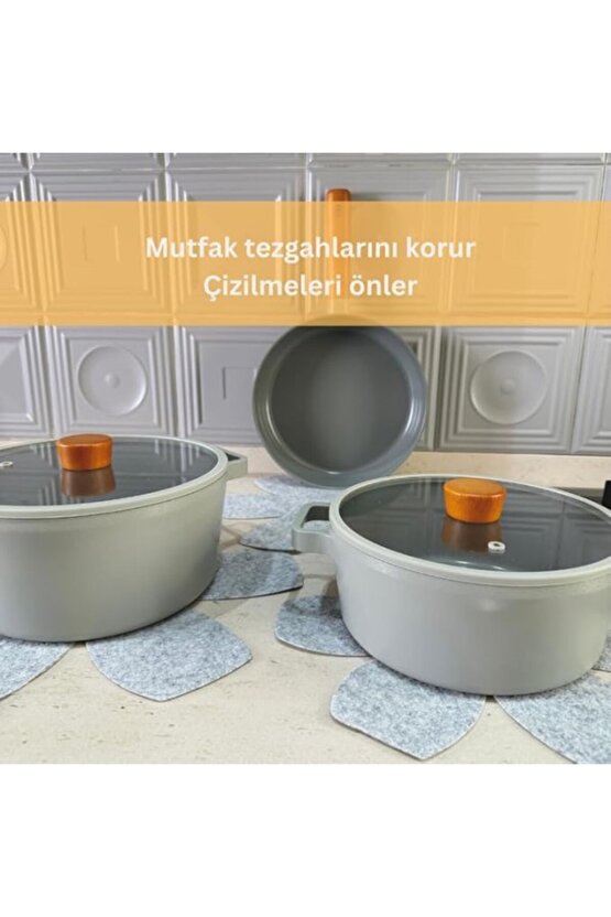 Beylini 12Li Set Tava Tencere Koruyucu Ve Düzenleyici Keçesi (Gri)