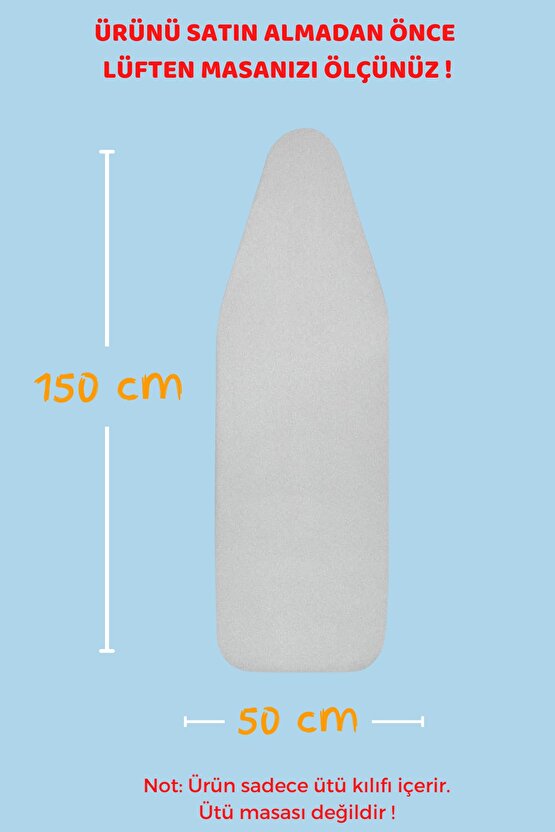 Ütü Masası Kılıfı Örtüsü Bezi Keçeli Süngerli Lastikli Yanmaz Ayarlanabilir 50x150 Cm Gri