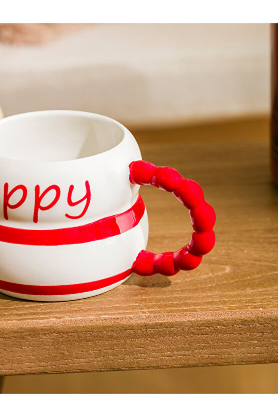 Kırmızı Baskılı Seramik Kupa