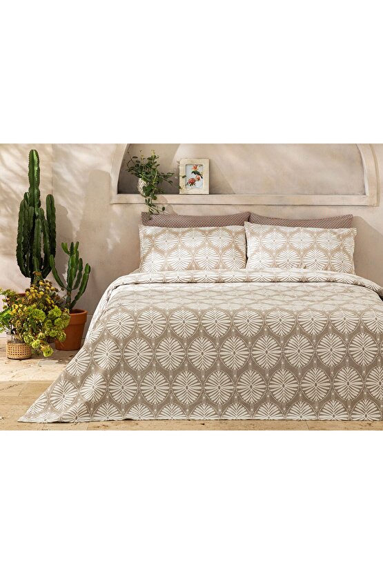 Baskılı Tek Kişilik Pike 150x220 cm Bej