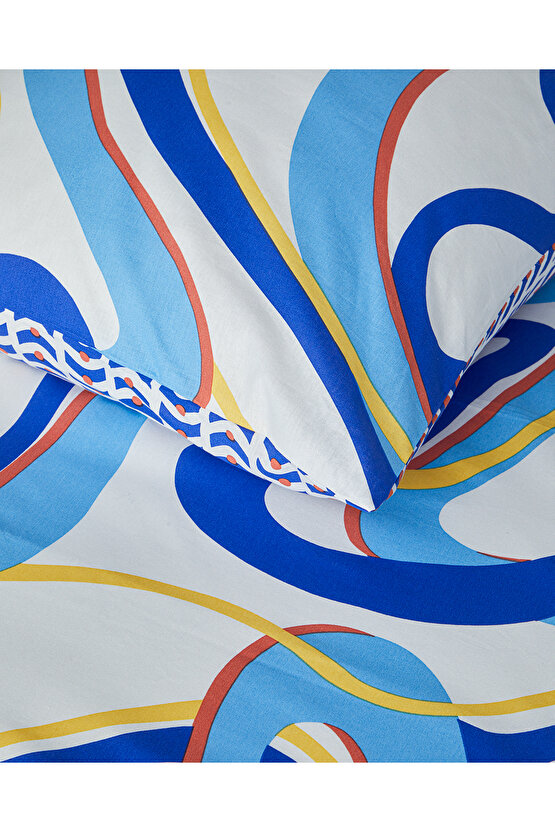 Abstract Marine Çift Kişilik Nevresim Seti Lacivert-Turuncu