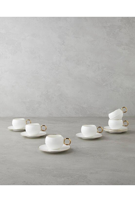 Moonlit Porselen 12 Parça 6 Kişilik Kahve Fincan Takımı 90 Ml Beyaz-Gold (22.12.2025)