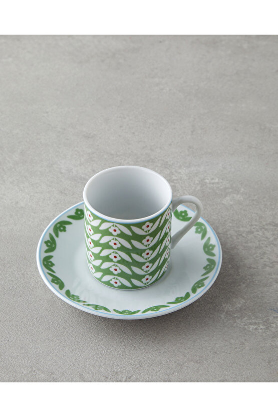 Nixie Porselen 4 Parça 2 Kişilik Kahve Fincan Takımı 80 ml Yeşil-Mavi