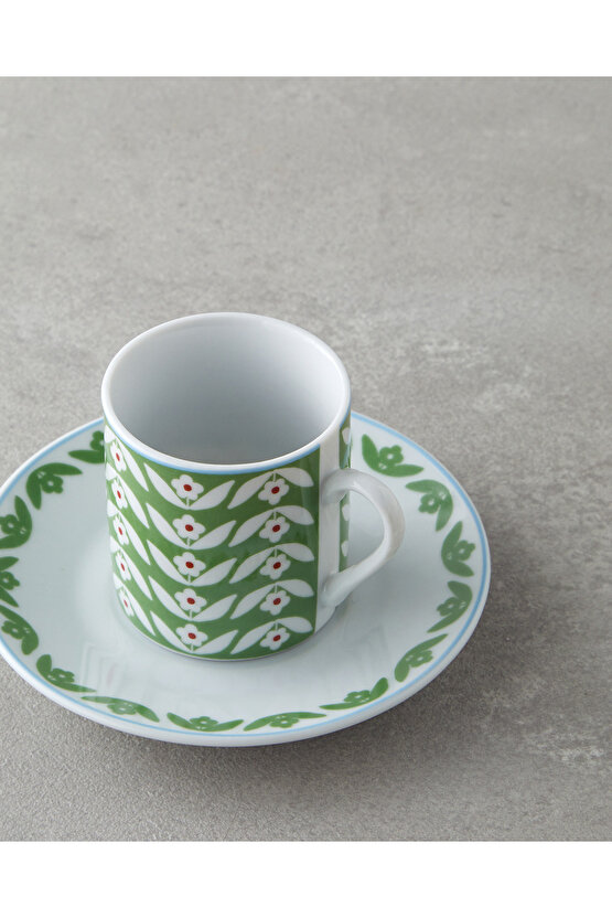 Nixie Porselen 4 Parça 2 Kişilik Kahve Fincan Takımı 80 ml Yeşil-Mavi