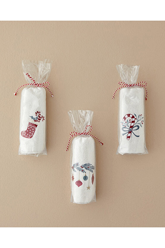 Candy Stick Pamuklu Nakışlı El Havlusu Ekru
