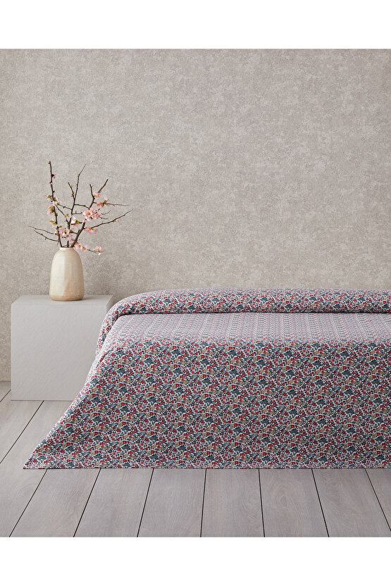 Posy Garden Baskılı Pamuklu Çift Kişilik Pike 200x220 cm Kırmızı