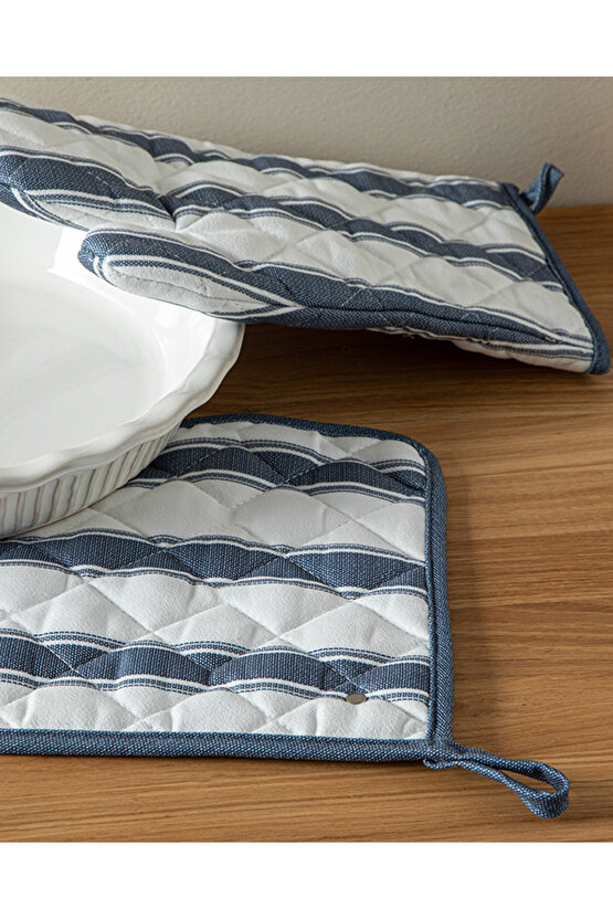 Blue Lines Polyester 2li Mutfak Seti 17x30 cm+20x20 cm Lacivert