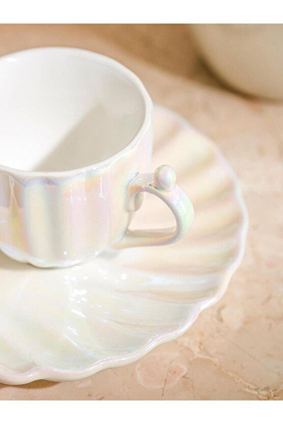 LCW HOME  Deniz Kabuğu Figürlü 2 Kişilik Porselen Kahve Fincan Takımı 90 Ml