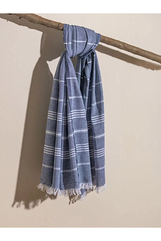 LCW HOME İndigo Çizgili Saçaklı Pestamal Havlu 90x165 Cm