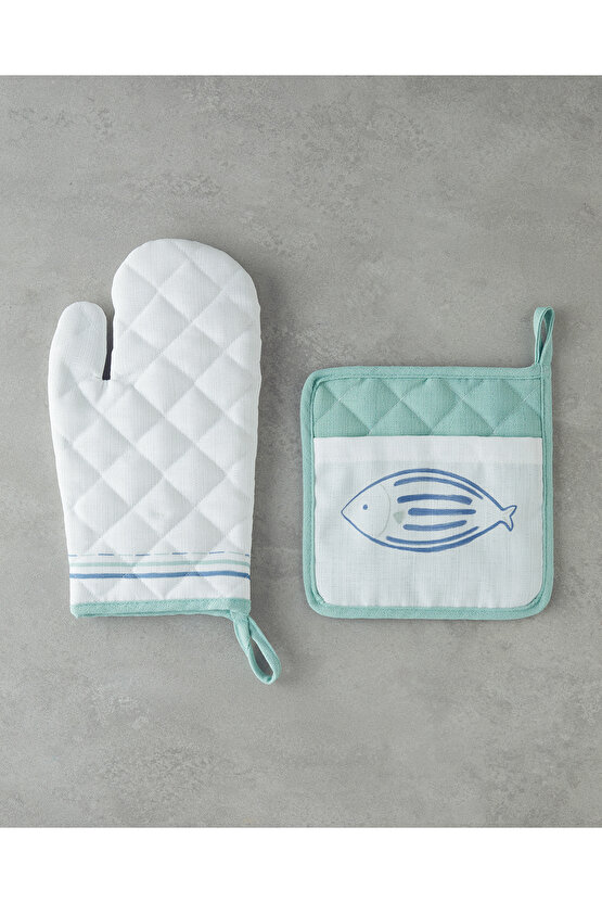 Aqualuna Polyester 2li Mutfak Seti 17x30 Cm + 20x20 Cm Mavi - Yeşil