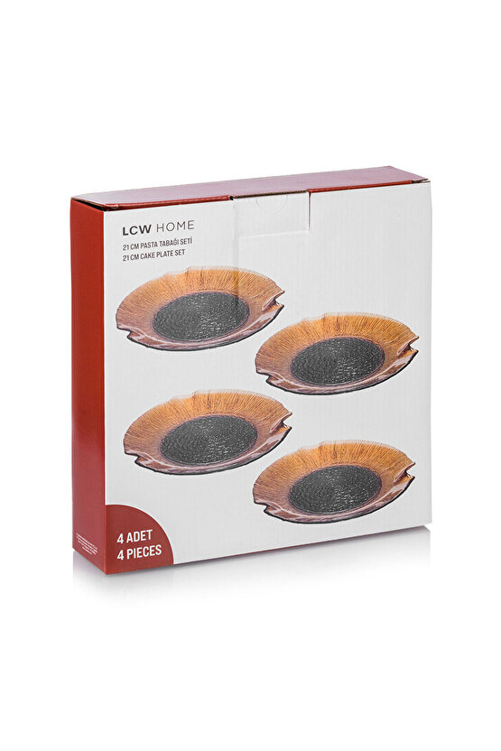 LCW HOME Koyu Bej Desenli Cam Pasta Tabağı Seti 4lü