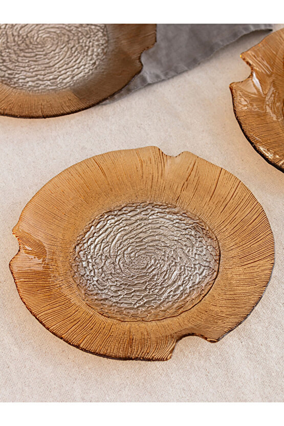 LCW HOME Koyu Bej Desenli Cam Pasta Tabağı Seti 4lü