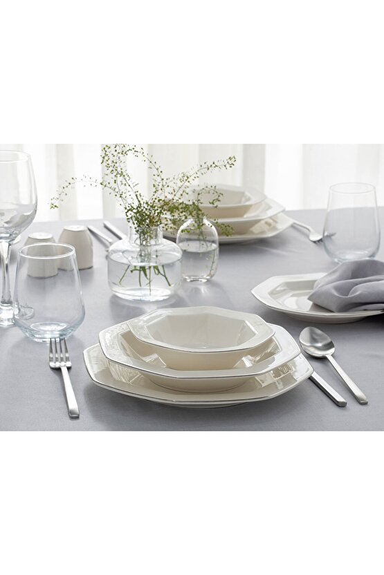 Lioni Porselen 24 Parça 6 Kişilik Yemek Takımı Silver
