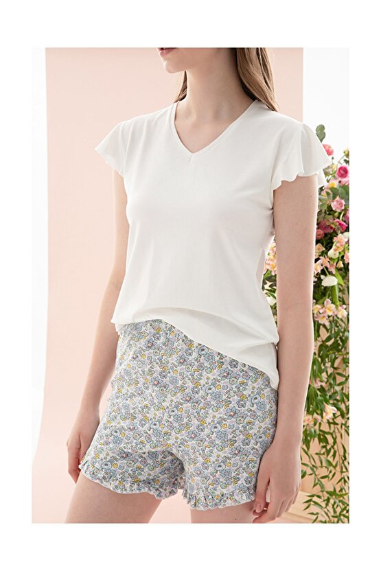 Spring Flower Viskon Kadın Pijama Takımı Mavi