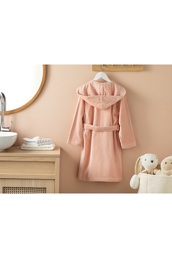 Fairy Kadife Nakışlı Çocuk Bornoz 6-8 Yaş Pembe
