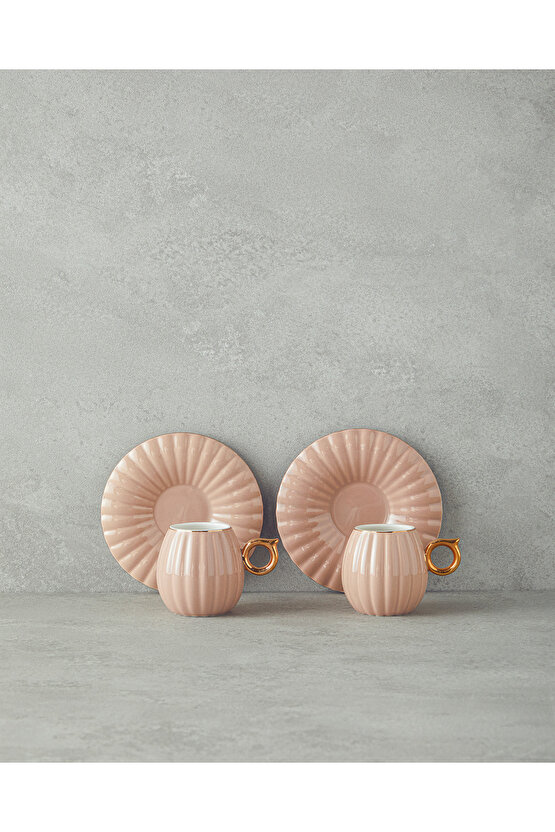 Polka New Bone China 4 Parça 2 Kişilik Kahve Fincan Takımı Pudra