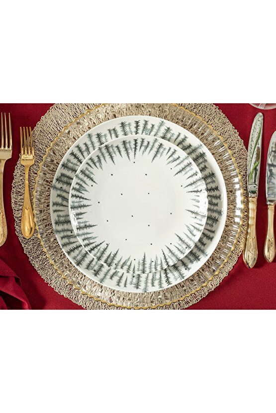 Pine Tree Band Porselen Pasta Tabağı 21 Cm Koyu Yeşil