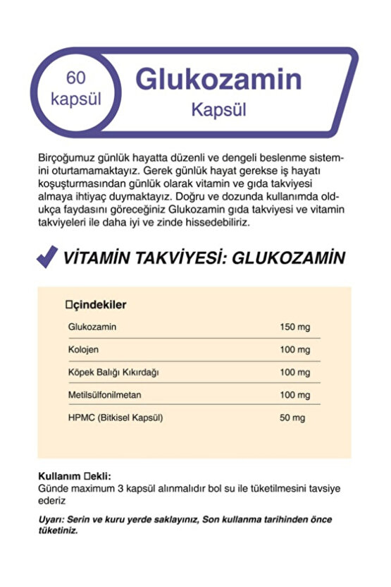 Glukozamin Köpek Balığı Kıkırdağı Kolajen MSM 60 Kapsül x2 ADET