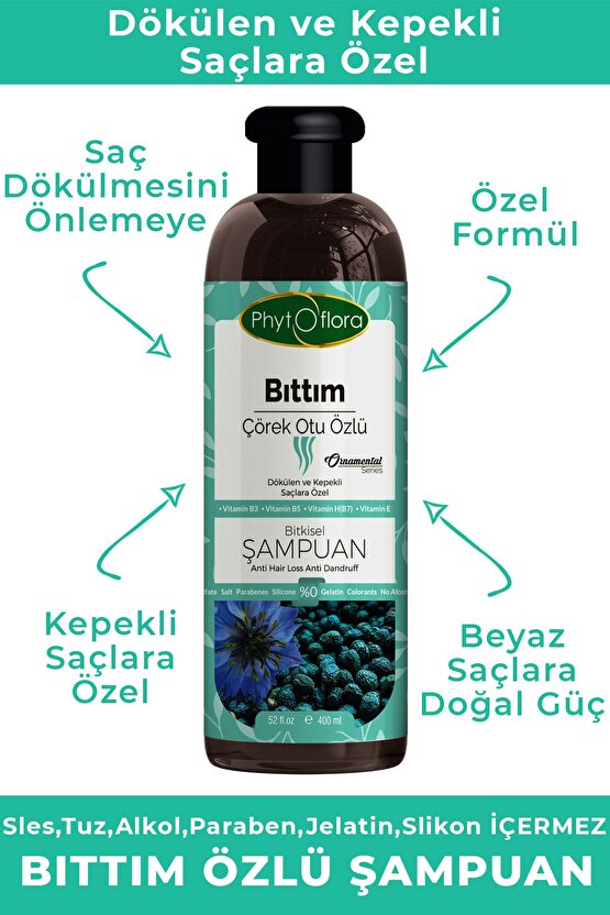 Tuzsuz Dökülen Ve Kepekli Saçlara Özel Bıttım Özlü Bitkisel Şampuan 400 ml