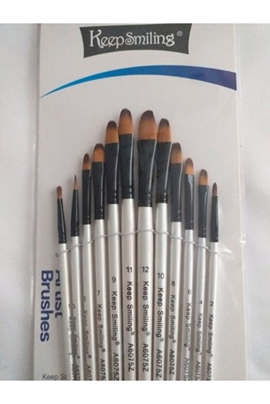12 Li Düz Kesik Akrilik Yağlıboya Fırça Seti