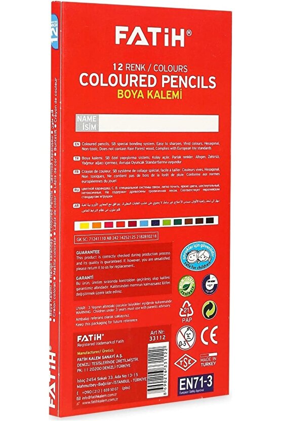 12li Tam Boya Kuru Boya Karton Kutu  33112