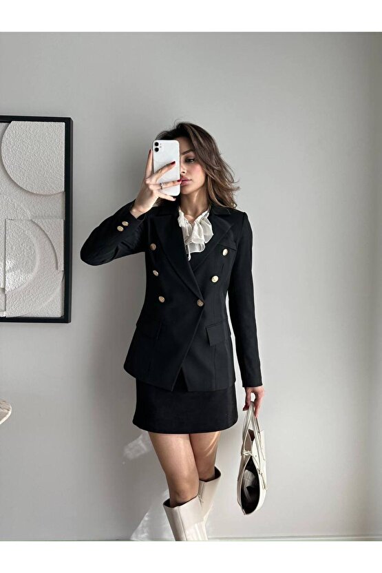 Kadın Çapraz Tek Düğme Belden Oturtmalı Blazer Ceket