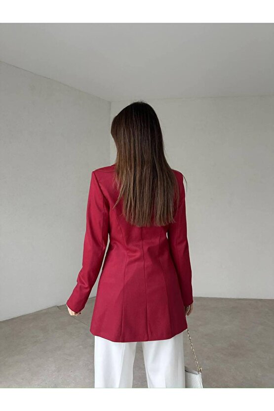Kadın Çift Düğme Atlas Kumaş Ceket