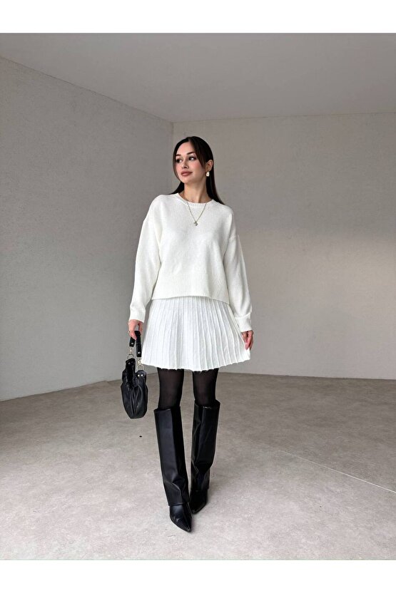 Pile Görünümlü Triko Etekli Takım