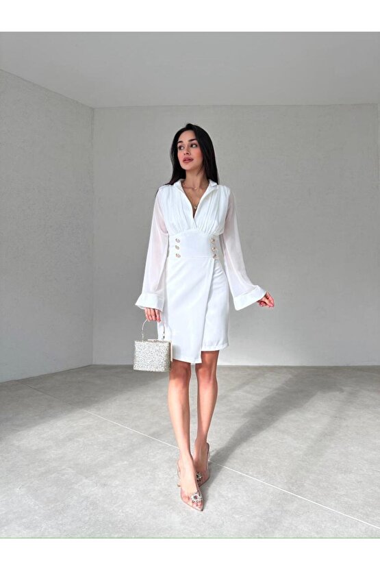 Şifon Detaylı Mini Elbise