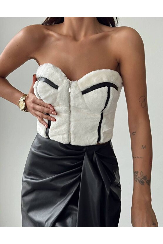 PELUŞ CROP DERİ ETEK 2 Lİ TAKIM