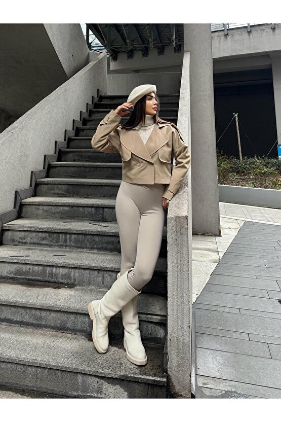 Trenc Kumaş Astarlı Crop Vizon Ceket