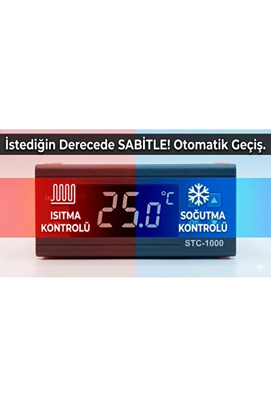 STC-1000 220V Dijital Termostat - Isıtma ve Soğutma Röleli Sıcaklık Kontrol Cihazı (+NTC Sensörlü)