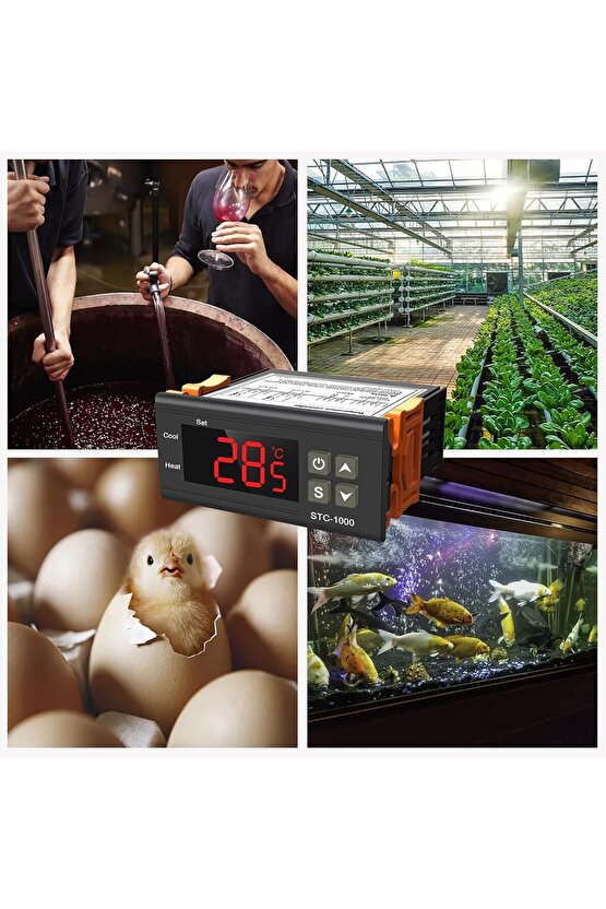 STC-1000 220V Dijital Termostat - Isıtma ve Soğutma Röleli Sıcaklık Kontrol Cihazı (+NTC Sensörlü)