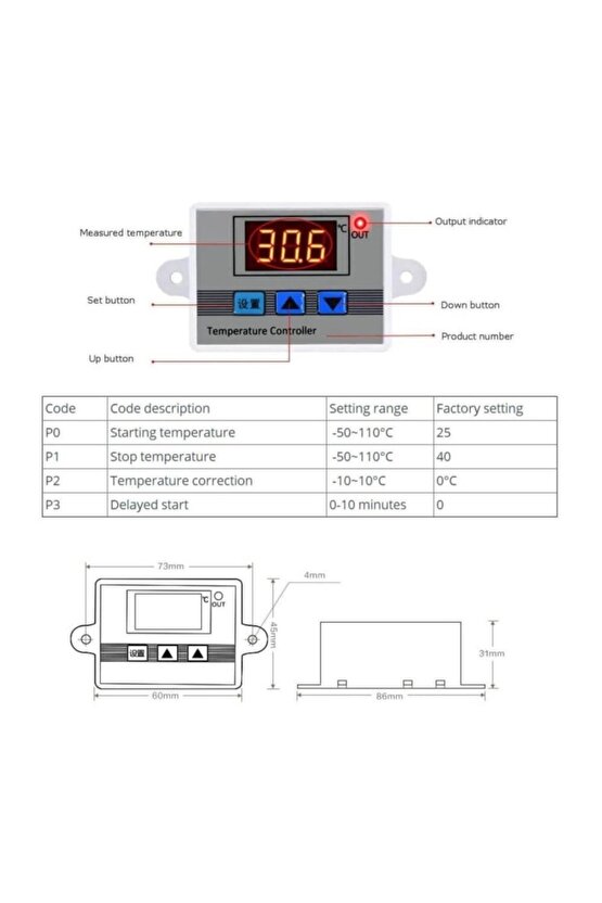 Xh-w3002 Dijital Termostat Sıcaklık Kontrol Cihazı 220v 1500w, Kuluçka Termostat