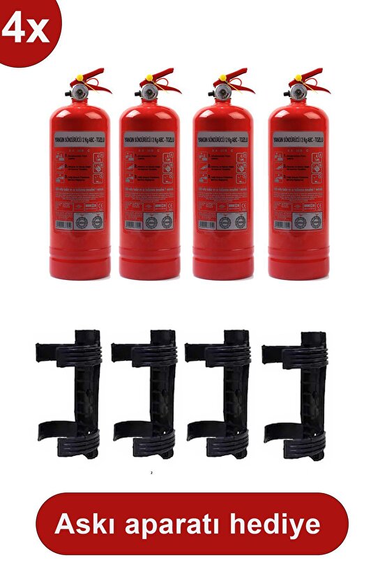 Yangın Tüpü Söndürücü Askısı Plastik 4 Adet , 2 Kg 4 Adet Araç Tüpü 2022 Üretim 2026 Tekrar Dolum