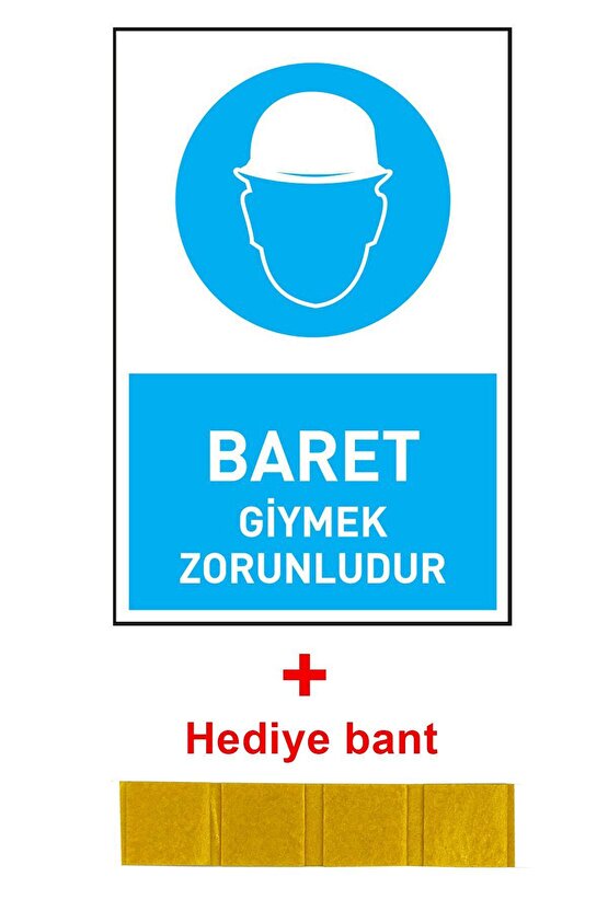 İş Güvenliği 5 Adet Levhası Baret Giymek Zorunludur Uyarı - Işaret Levhası(BANT HEDİYE)