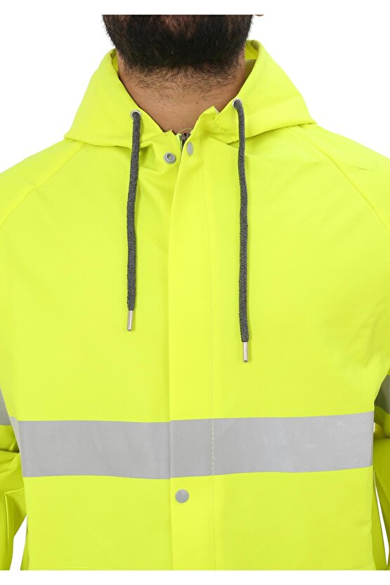 Yüksek Görünümlü Reflektörlü Dikişsiz Fermuarlı Yağmurluk Alt Üst Takım Pvc Su Geçirmez