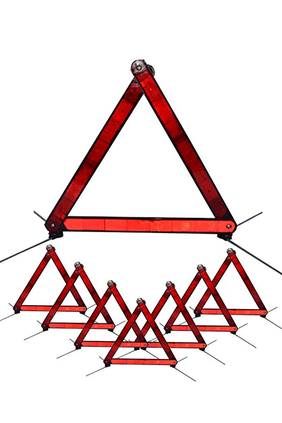 Üçgen Reflektör Seti Metal Ayaklı Katlanabilir Araç Ikaz Uyarı 8 Adet